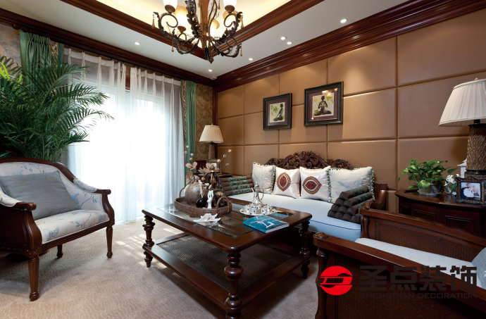 上山间别墅装修效果图,140平米美式轻奢别墅设计图