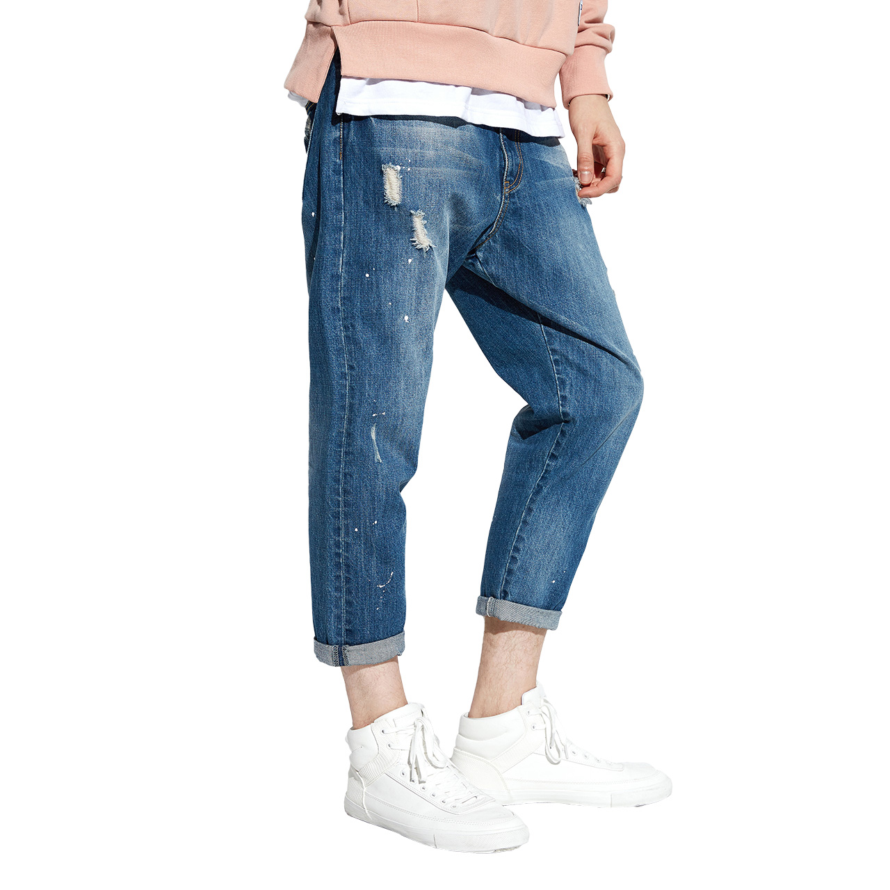 潮流百搭型男小脚牛仔裤,高颜值牛仔裤男士显腿瘦