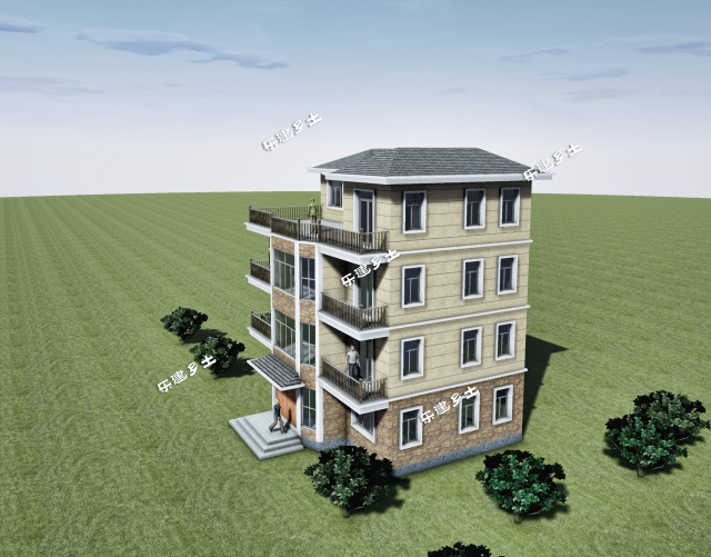 广州乡村自建14X9米四层民宅全套图纸+360°全景展示