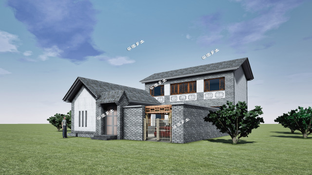 12x13米宅基地带院子自建房平面图,19x11米大客厅二层别墅效果图