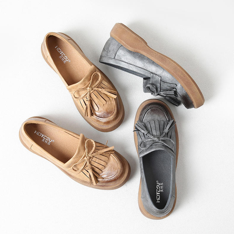 188软牛皮复古气质低跟单鞋女,女单鞋新款2022爆款气质单鞋