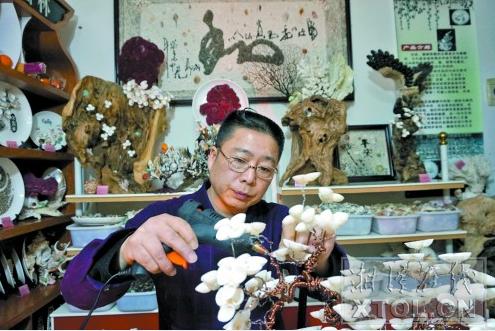 湘潭五旬肢残男子心灵手巧小贝壳做出“大文章”