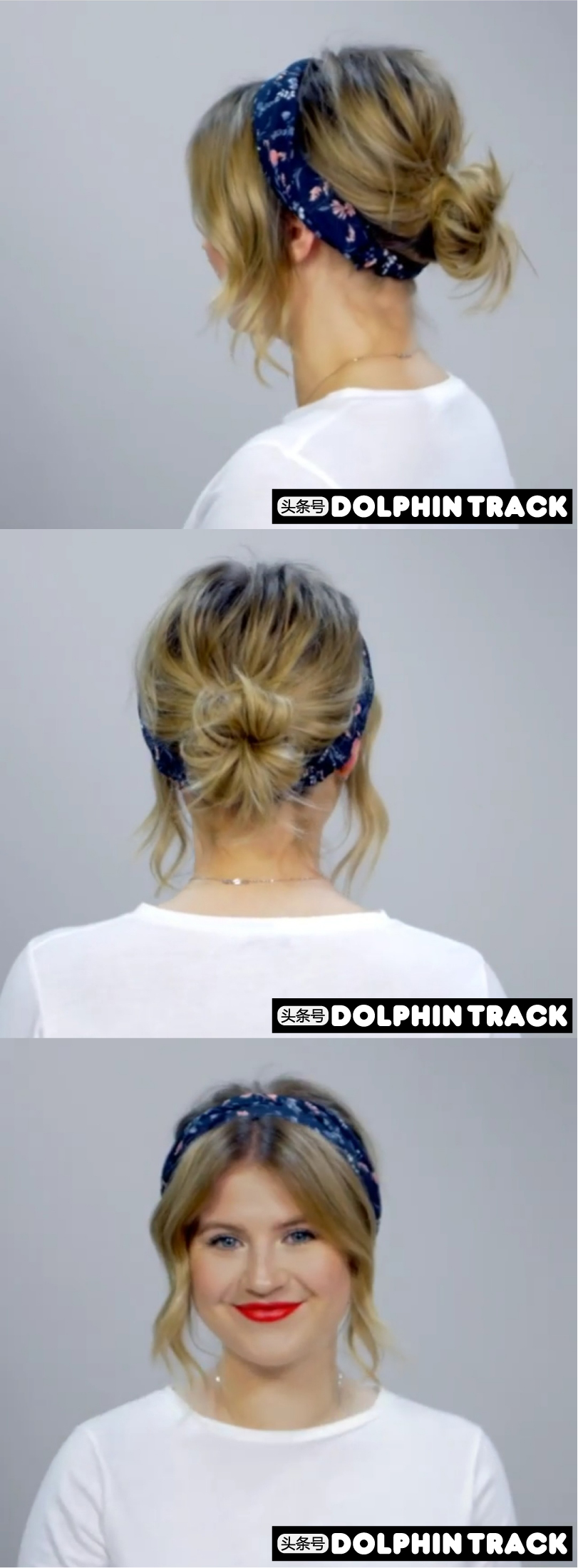 法式珍珠发带短发编发教程,适合中短发的编发ins