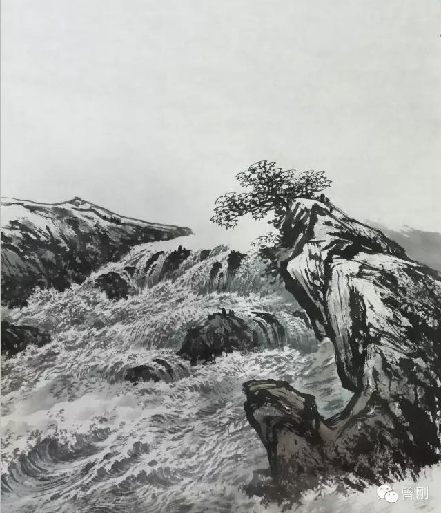 曾刚山水教学第一讲,临摹曾刚老师彩墨山水