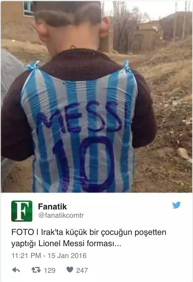 梅西的亲笔签名球衣,阿富汗男孩梅西