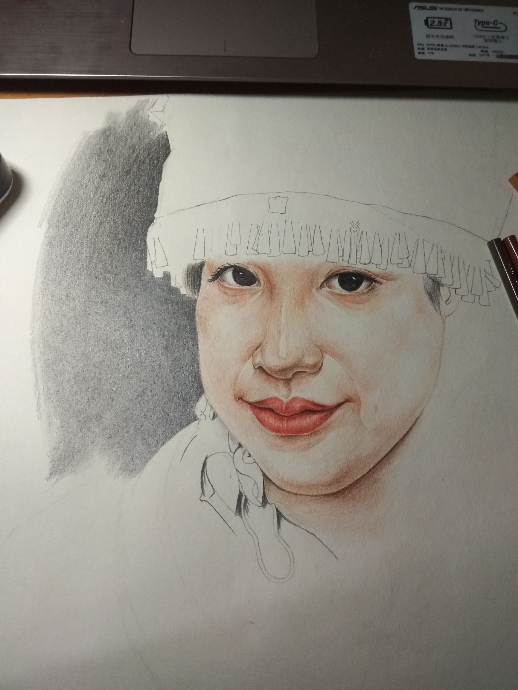 马克笔画苗族少女,苗族姑娘彩铅画