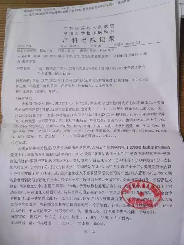 老公在外面签字保我，我在里面签字保孩子：31孕周早产儿妈妈凶险性前置胎盘并大出血，休克2次，子宫摘除