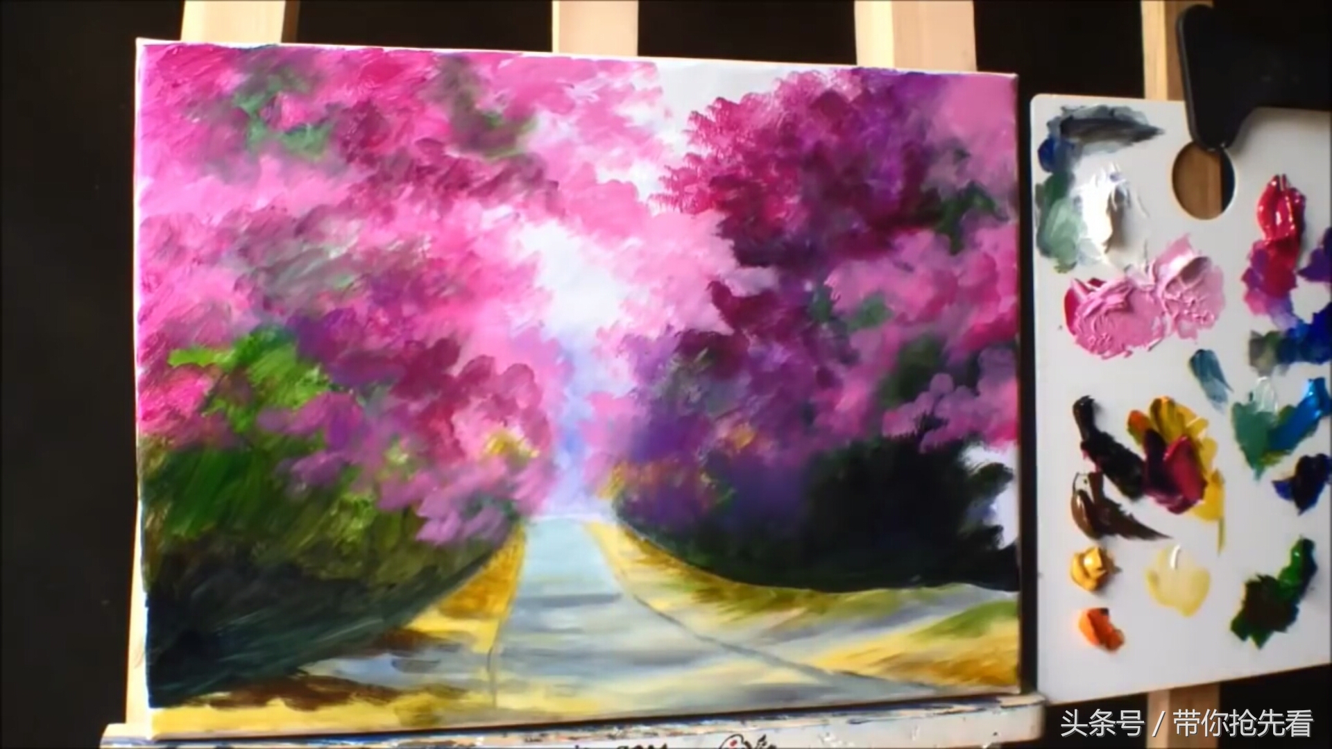 丙烯颜料画樱花树教程视频,丙烯颜料樱花的画法