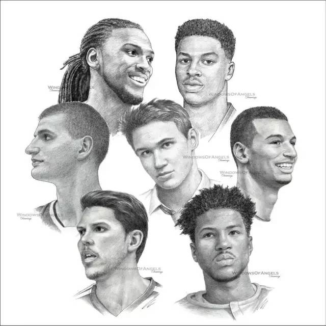 湖人队标志素描画,nba球星素描画