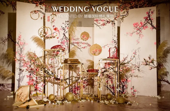 户外婚礼场景布置效果图,红色系婚礼户外布置场景