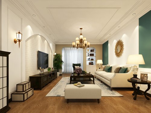 蓝绿色风格装修,建发宝湖庭院多少钱一平