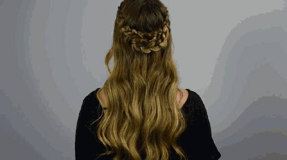 仙女式花环编发,戴头顶花环编发教程图解