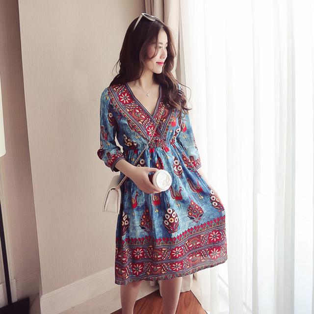 民族风碎花棉麻连衣裙裁剪图,民族风棉质大码碎花连衣裙