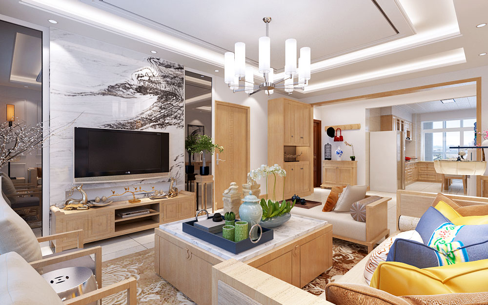 轻法式100平方小三室装修效果图,新中式风格三室一厅130平米