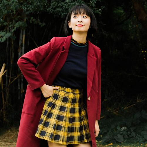 元气满满衬衫百褶裙,元气浅蓝格裙