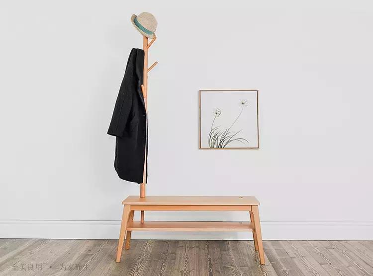实木衣帽架摆放效果图,实木家用落地式衣帽架超强收纳
