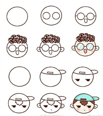 超全人物头像简笔画~一步一步教男孩女孩全都有，抽藏起来教孩子