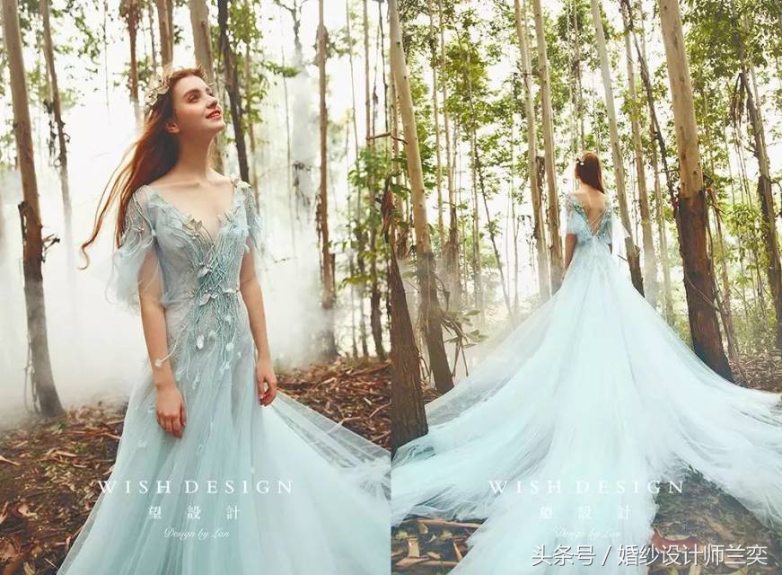 蓝色礼服婚纱风格,婚礼布置蓝绿适合哪种婚纱