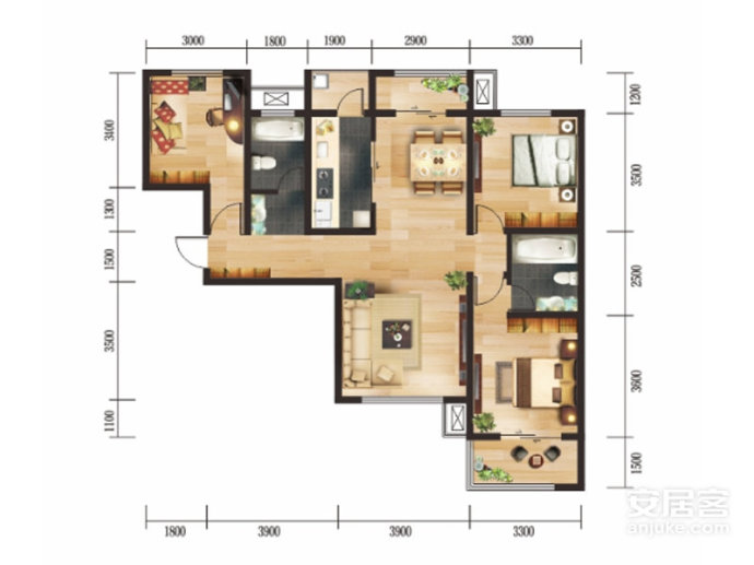 西安鼎正大都城97平户型装修案例,鼎正大都城一室