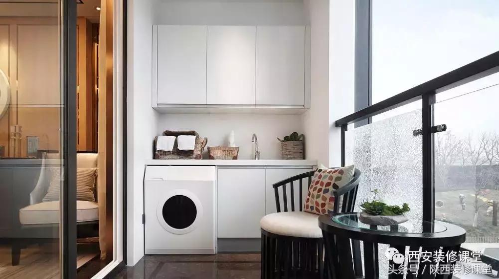 阳台太窄怎么装洗衣机和洗衣池,客厅阳台洗衣机洗衣池摆放效果图