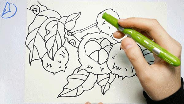绿色系软萌蜡笔画,可爱画风蜡笔画