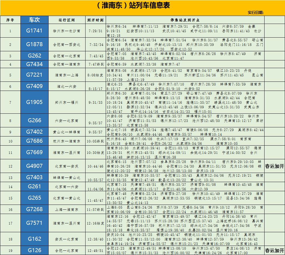 接你回家！淮南市2018春运列车时刻表出炉！（建议收藏）