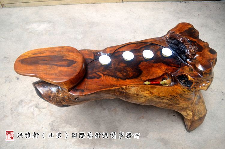 鸡翅木根雕茶台翻新完工,实木树根雕茶几