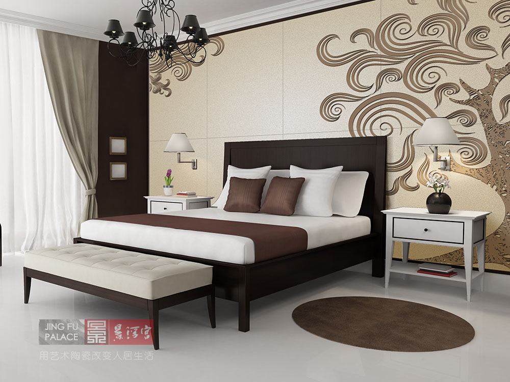 看一下卧室的背景墙,简雅瓷艺术背景墙轻奢版