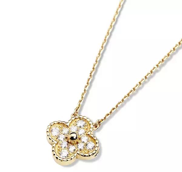 vca四叶草带钻项链系列,vca梵克雅宝四叶草项链