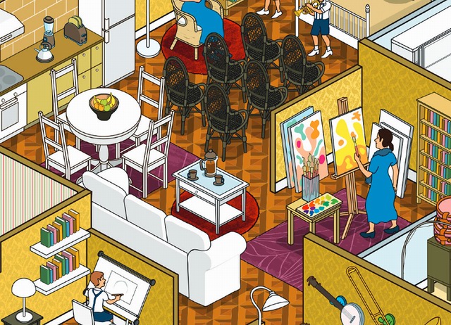 家居插画客厅,家居美学插画