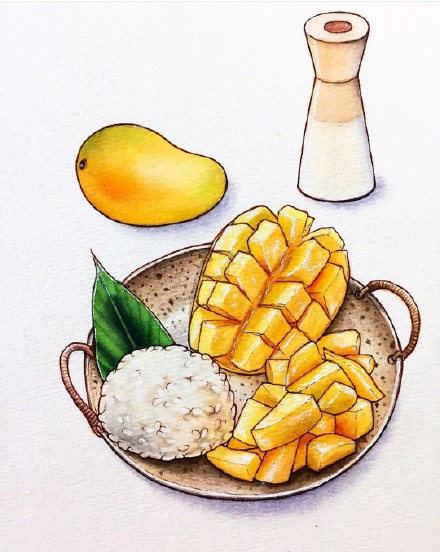 水彩森系小清新插画甜品,手绘治愈系甜品插画