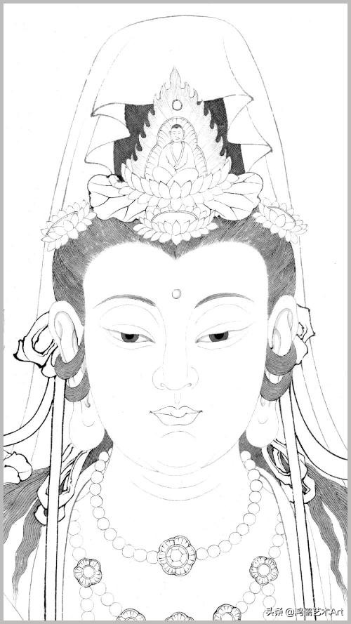 简单观音菩萨白描图片大全,工笔观世音菩萨基础画法步骤详解