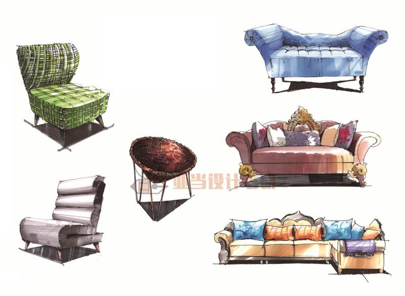 室内手绘单体沙发,沙发椅子手绘画法