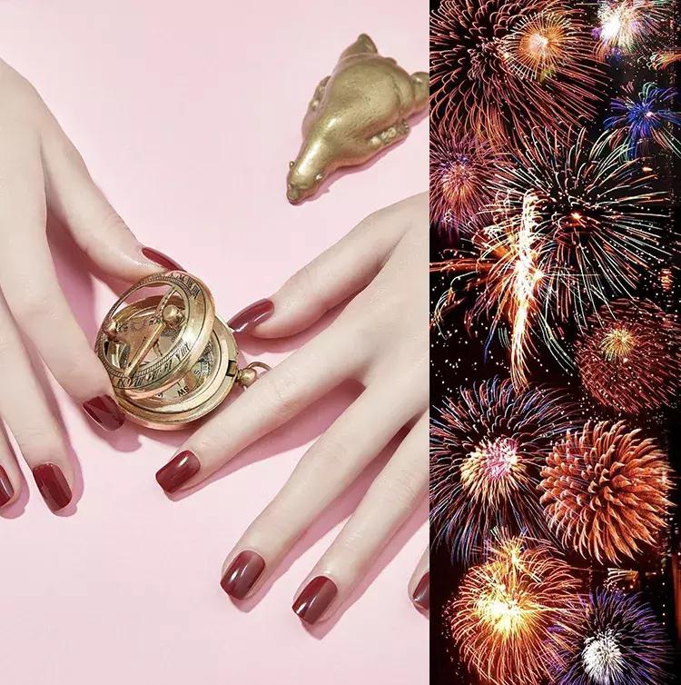 适合黄皮学生党做的新年美甲,粉色猪猪透色美甲