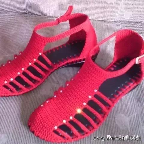旧鞋底改造钩针鞋教程,手工钩鞋教程春夏季椰子鞋