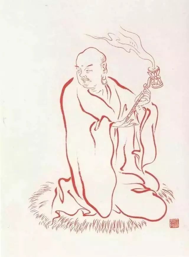 弘一法师的蓝底描金十八罗汉作品,弘一大师100万罗汉图写意