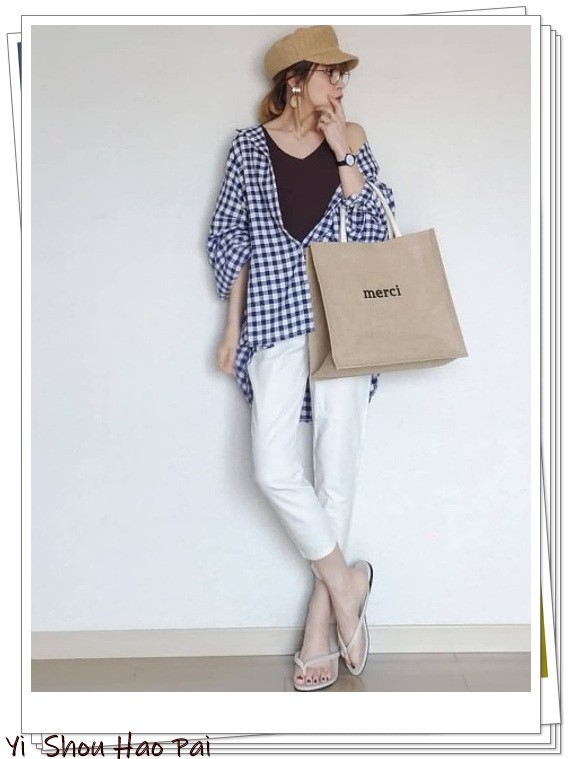 夏季格子衬衫搭配50岁,新款格子衬衫时尚潮流穿搭