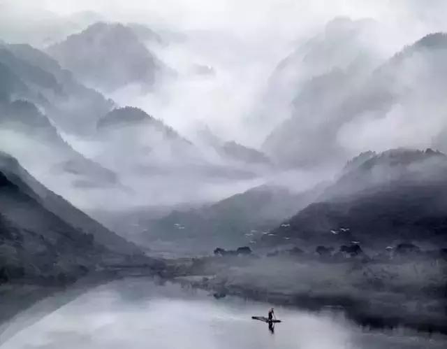 山水画的意境诗词,水墨山水画四尺作品