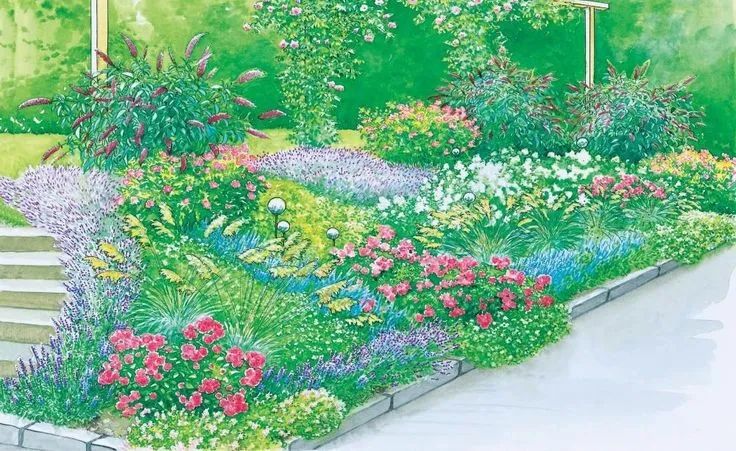 手绘清新小花园,日式庭院迷你小花园手绘