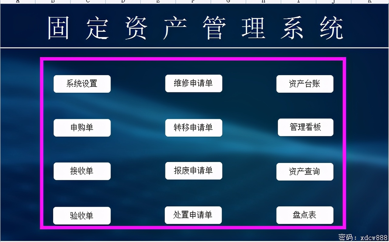 100套智能企业管理excel图表,固定资产管理系统数据处理流程图