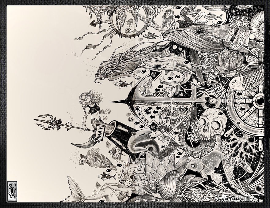 黑白创意手绘插画花素材,黑白创意艺术插画图片