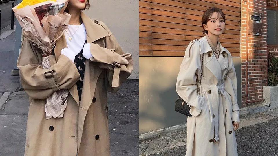 韩系欧尼风衣外套,韩国欧尼黑色大衣搭配