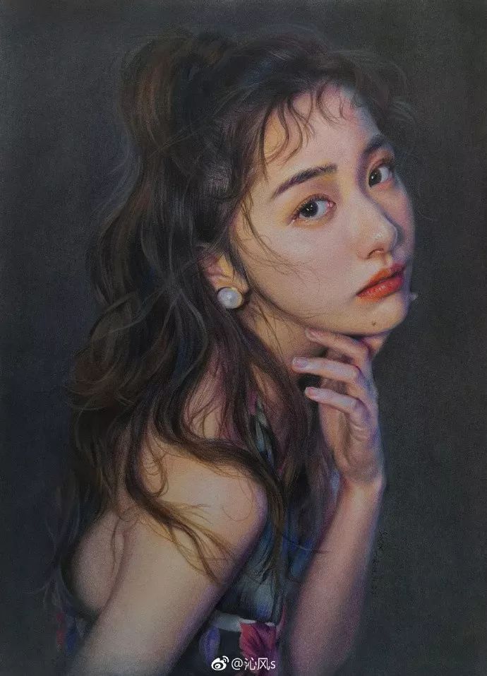彩铅画美丽的山水画,彩铅画美人蝴蝶