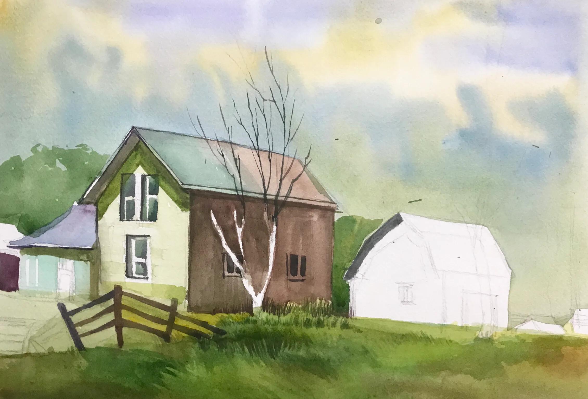 水彩乡村风景画,乡村风景水彩图片大全