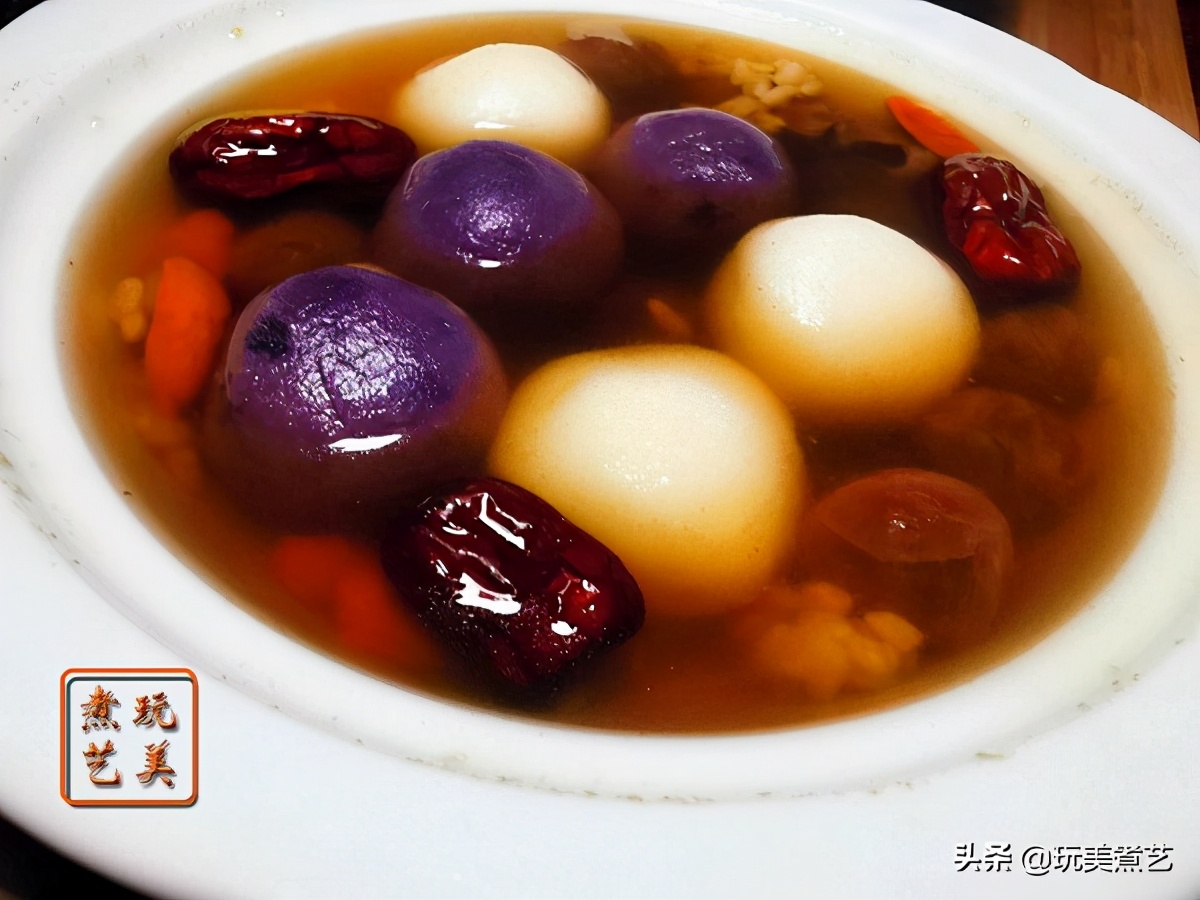 汤圆的神仙吃法软软糯糯几分钟,紫薯米糊山药汤圆辅食
