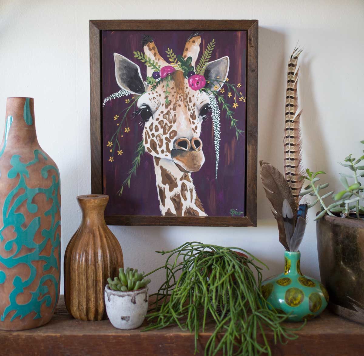 波西米亚风格的丙烯动物肖像，色彩鲜艳充满个性，装饰效果极强