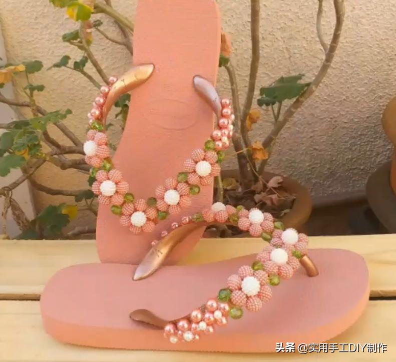 复古人字凉鞋串珠,手工串珠编织拖鞋