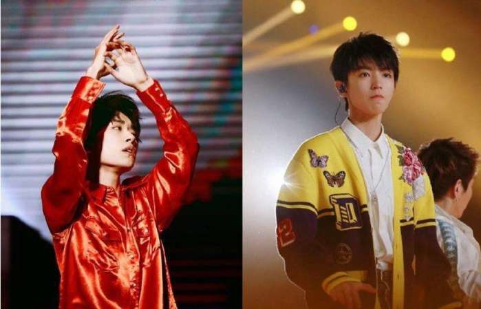 王俊凯易烊千玺红蓝西装贴头聊天,王俊凯易烊千玺穿同款衣服