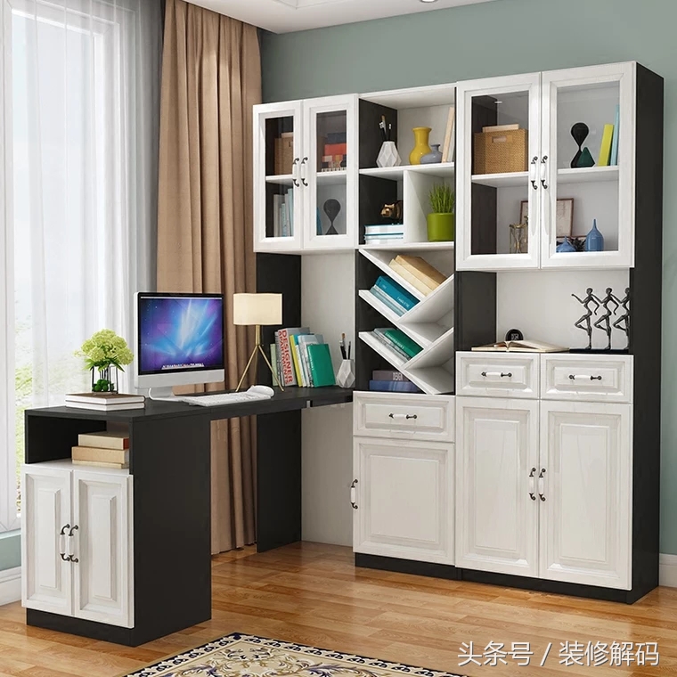 书柜电脑桌一体颜色搭配最新款,衣柜书柜电脑桌组合拐角