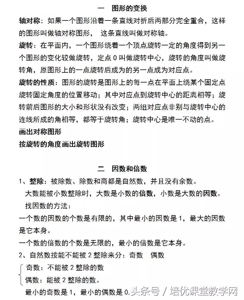 小学五年级数学下册知识要点归纳,小学五年级数学下册知识重点归纳